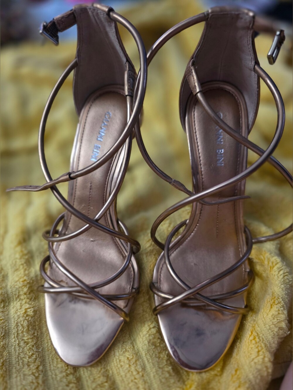 Gianni Bini Metallic Rose-Strap Heeled Sandals